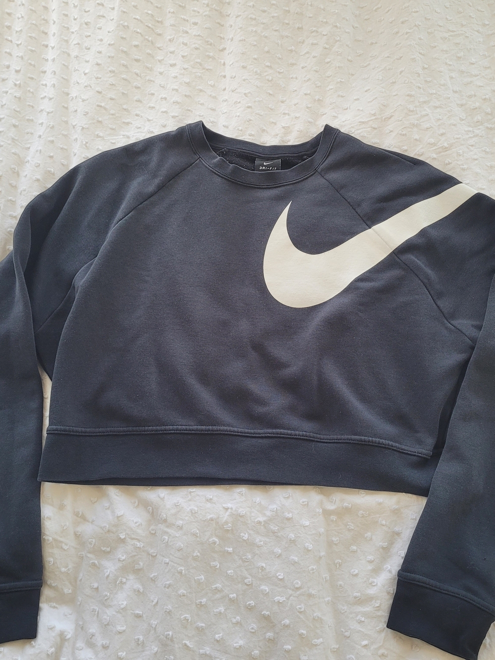 Nike Women's Navy Crewneck Sweatshirt with White Swoosh